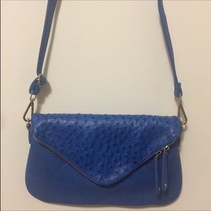 Royal blue faux leather ostrich cross body purse